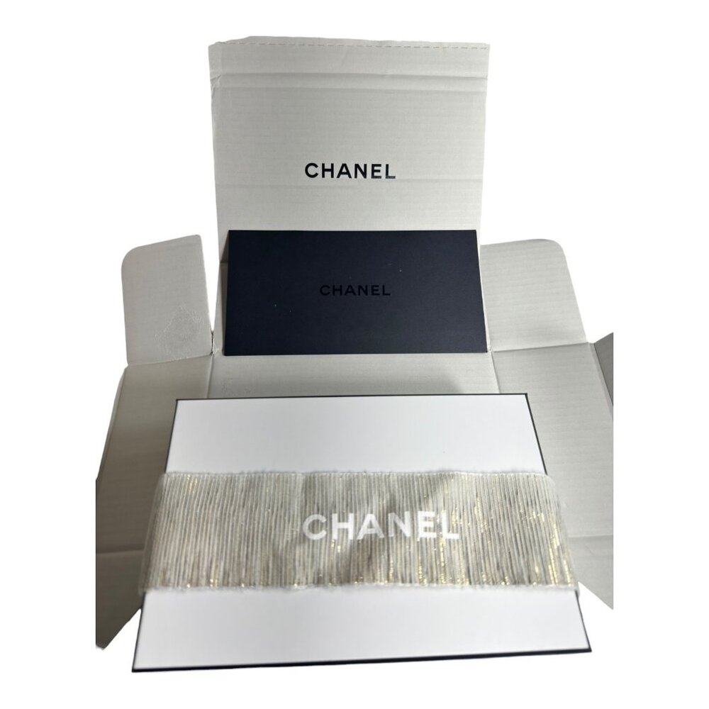 Chanel Authentic Gift Box & Envelope, Stamp Wrap w/ Logo Gold Ribbon & Packaging